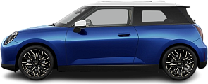 Side view photo of Mini Cooper E (2023-…) on transparent background