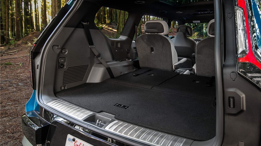 Kia EV9 GT Line AWD (2023-…) trunk photo, boot, seats up, seats upright, cargo space, cargo volume, cargo capacity, storage