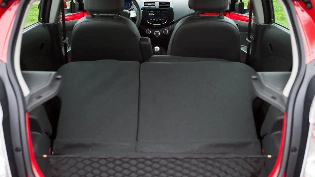 Chevrolet Spark EV 21 kWh (2013-2014) trunk, boot, expanded, folded seats, maximum volume, max cargo, max capacity, max storage