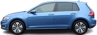 Side view photo of Volkswagen e-Golf 24.2 kWh (2014-2016) on transparent background