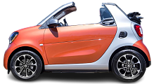 Side view photo of Smart EQ fortwo cabrio (2017-2019) on transparent background