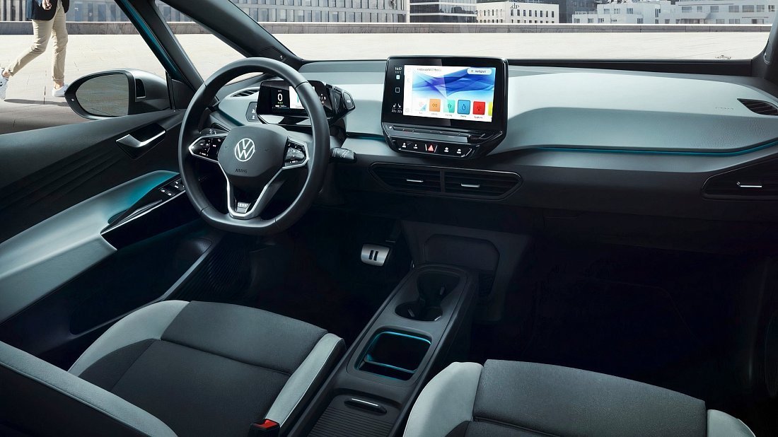 Volkswagen ID.3 Pro Performance (2020-2023) interior, front seat, driver seat, dashboard, steering wheel, infotainment, cockpit