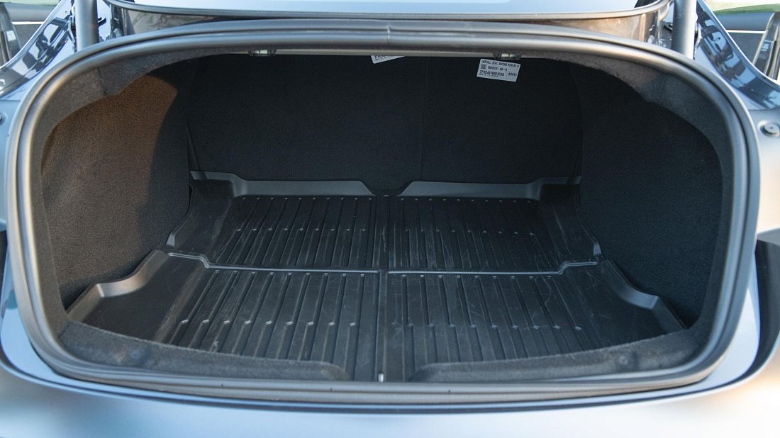 Tesla Model 3 Long Range AWD (2023-…) trunk photo, boot, seats up, seats upright, cargo space, cargo volume, cargo capacity, storage