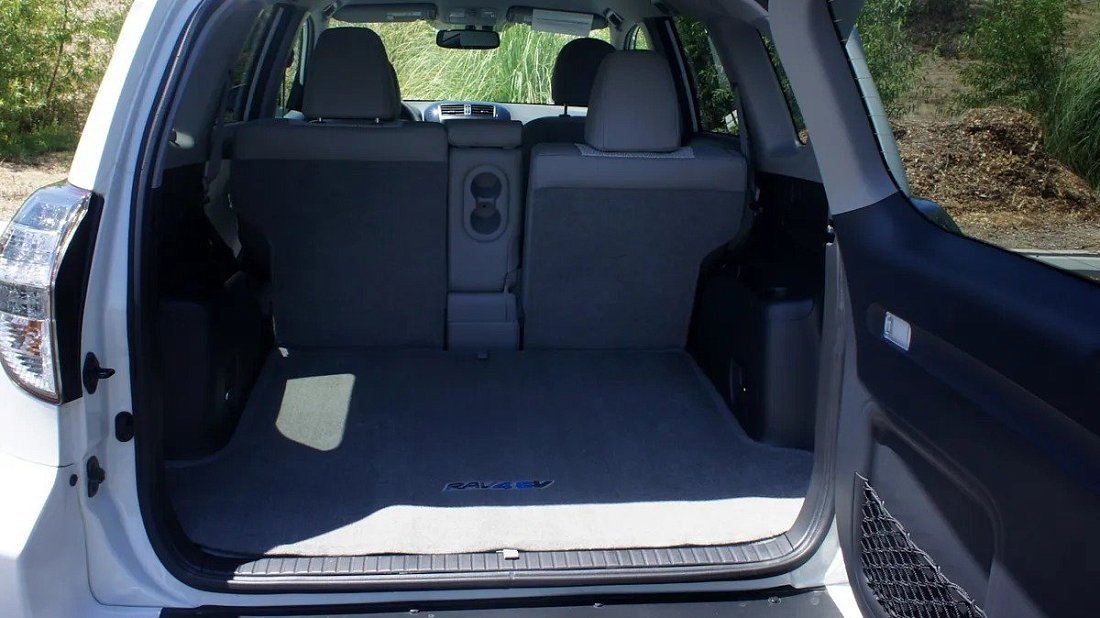 Toyota RAV4 EV Gen 2 (2012-2014) trunk photo, boot, seats up, seats upright, cargo space, cargo volume, cargo capacity, storage