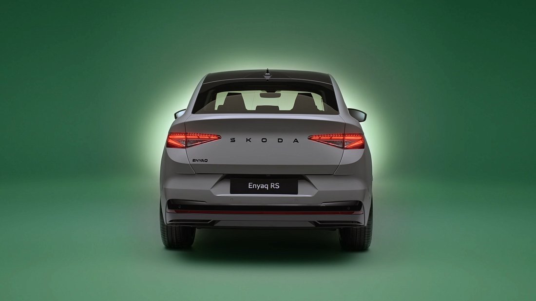 Škoda Enyaq Coupe RS (2025-...) rear view photo, taillights, trunk, spoiler, badge, bumper, exterior