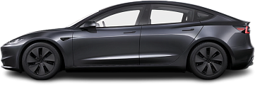 Side view photo of Tesla Model 3 RWD (2023-…) on transparent background