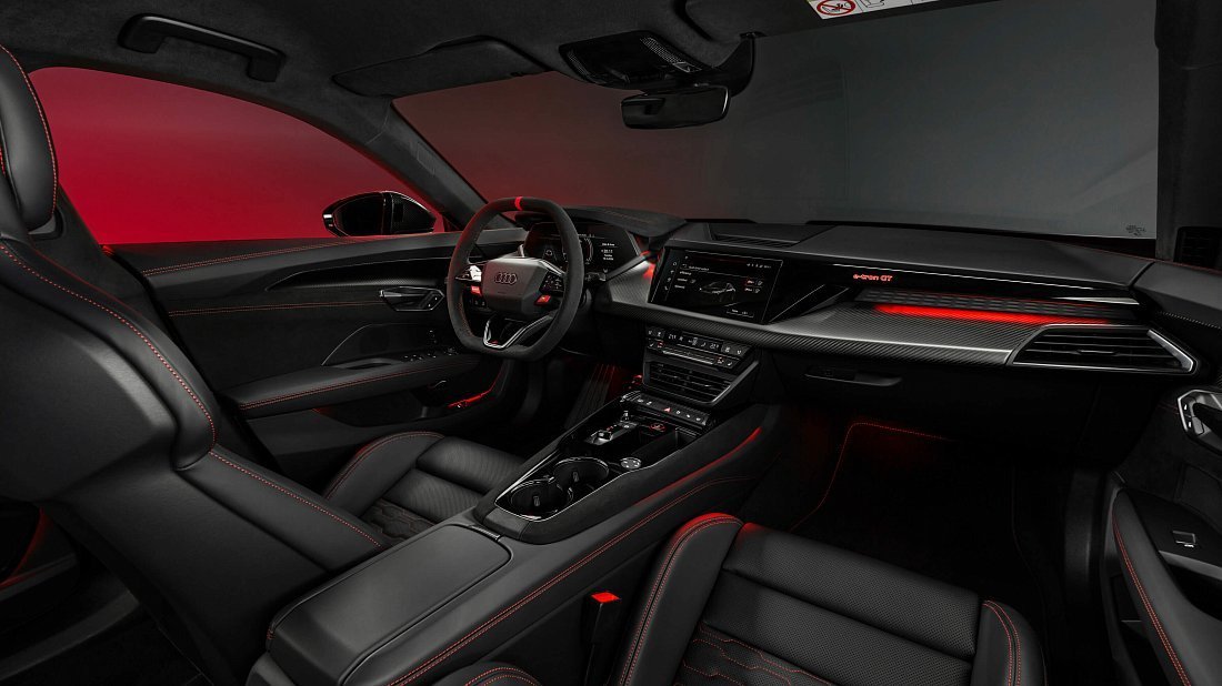 Audi e-tron GT RS (2024-…) interior, front seat, driver seat, dashboard, steering wheel, infotainment, cockpit
