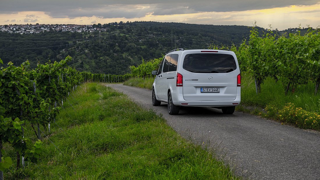 Mercedes eVito Tourer Long 90 kWh (2020-2023) rear view, taillights, trunk, spoiler, badge, bumper, exterior