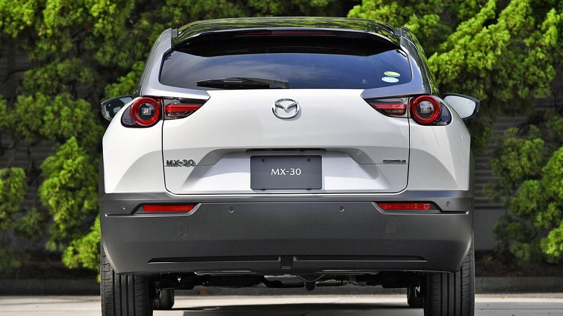 Mazda MX-30 Electric (2020-…) rear view, taillights, trunk, spoiler, badge, bumper, exterior