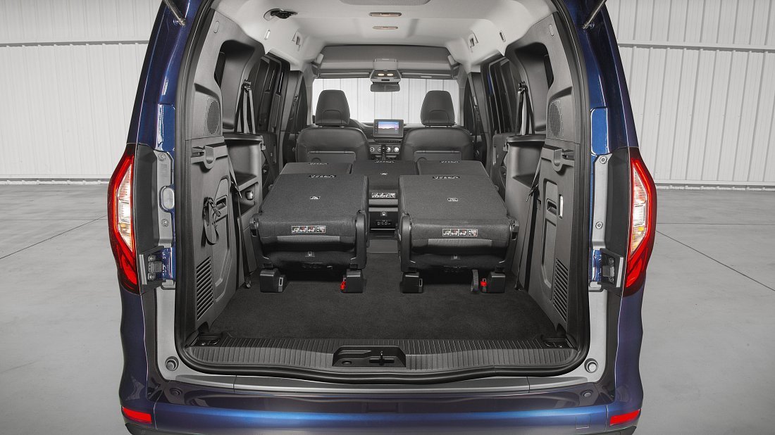 Renault Grand Kangoo E-Tech Electric (2024-…) folded trunk photo, boot, expanded, folded seats, maximum volume, max cargo, max capacity, max storage