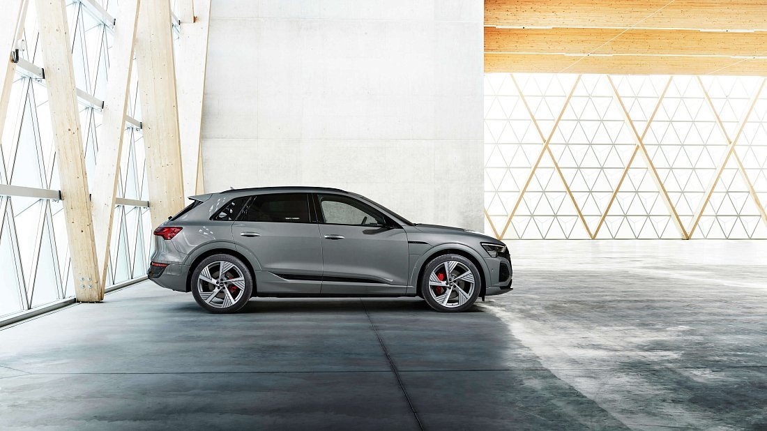 Audi Q8 e-tron 55 quattro (2022-…) side profile photo, silhouette, doors, wheels, exterior