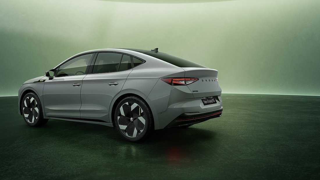 Škoda Enyaq Coupe RS (2025-...) rear quarter photo, three-quarter view, diagonal, exterior