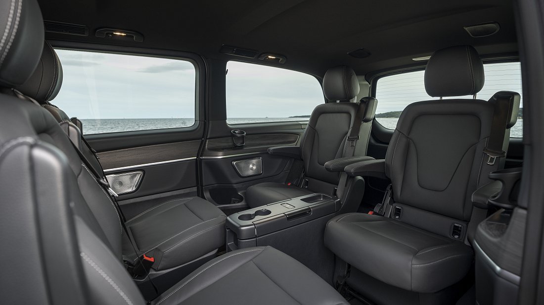 Mercedes EQV 300 Long (2024-...) rear seats photo, back seats, passenger seats, legroom, headroom, interior