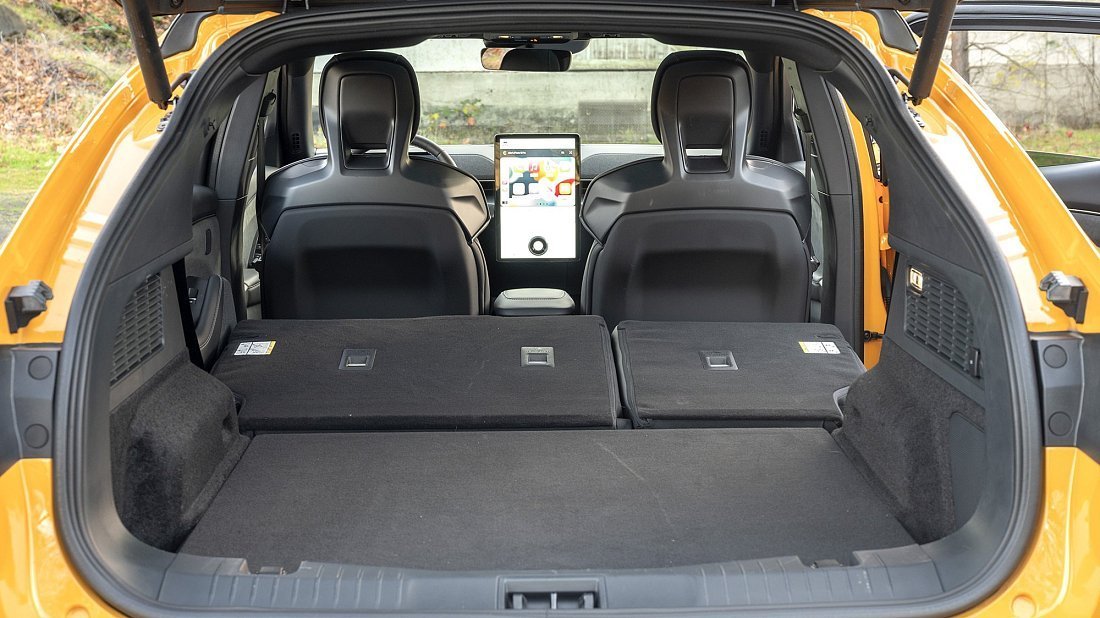 Ford Mustang Mach-E Rally (2024-…) trunk, boot, expanded, folded seats, maximum volume, max cargo, max capacity, max storage