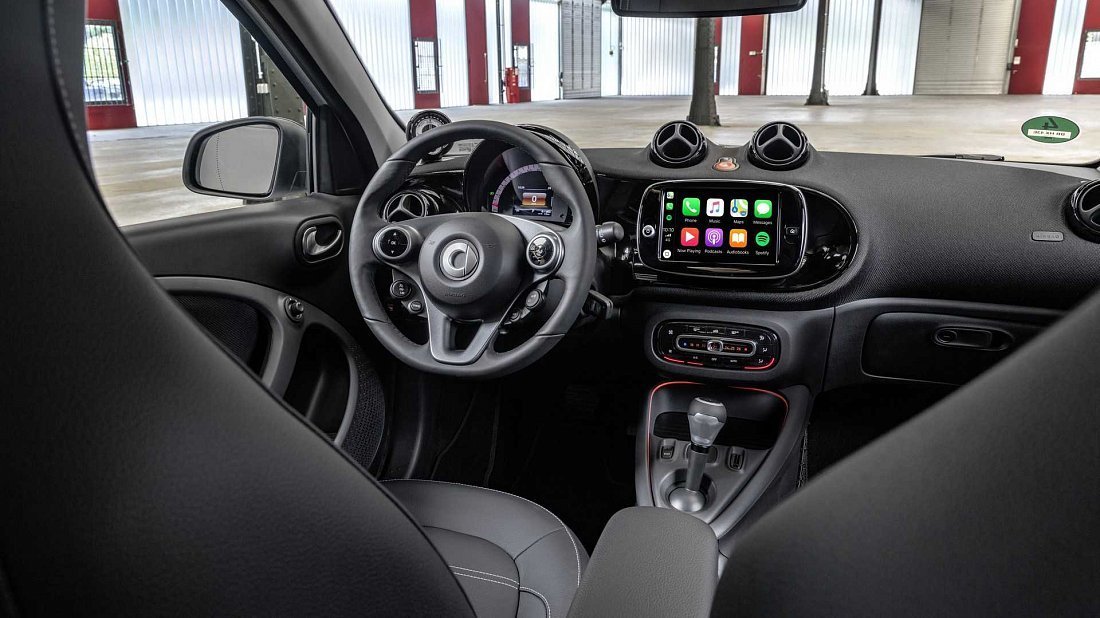 Smart EQ forfour (2017-2019) interior, front seat, driver seat, dashboard, steering wheel, infotainment, cockpit