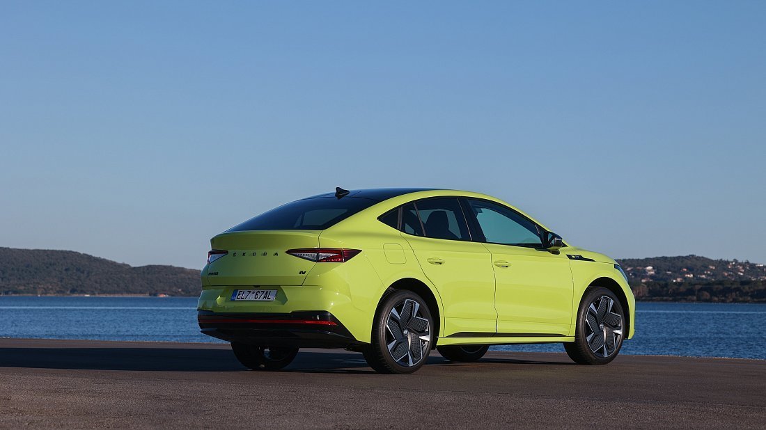 Škoda Enyaq Coupe RS (2023-2025) rear quarter, three-quarter view, diagonal, exterior