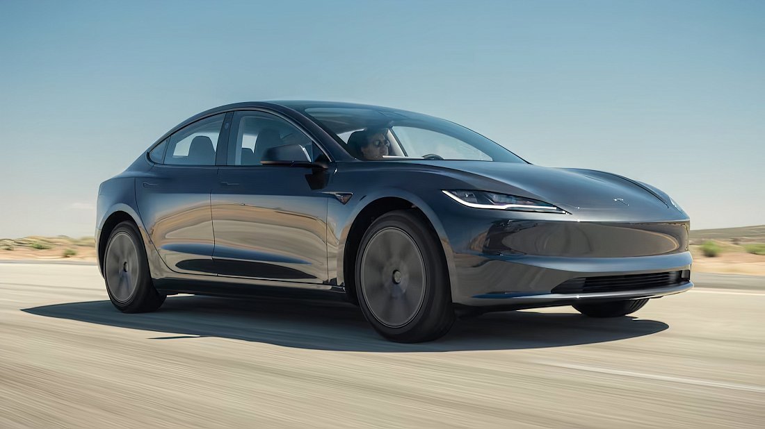Tesla Model 3 RWD (2025-…) front view photo, front quarter, diagonal, exterior
