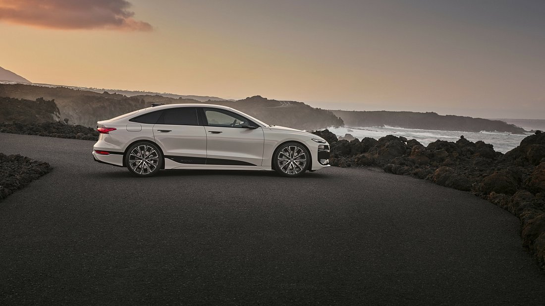 Audi A6 Sportback e-tron quattro (2024-…) side profile, silhouette, doors, wheels, exterior