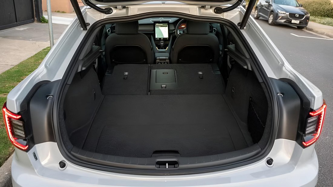 Polestar 2 Long Range Dual Motor (2023-…) trunk, boot, expanded, folded seats, maximum volume, max cargo, max capacity, max storage