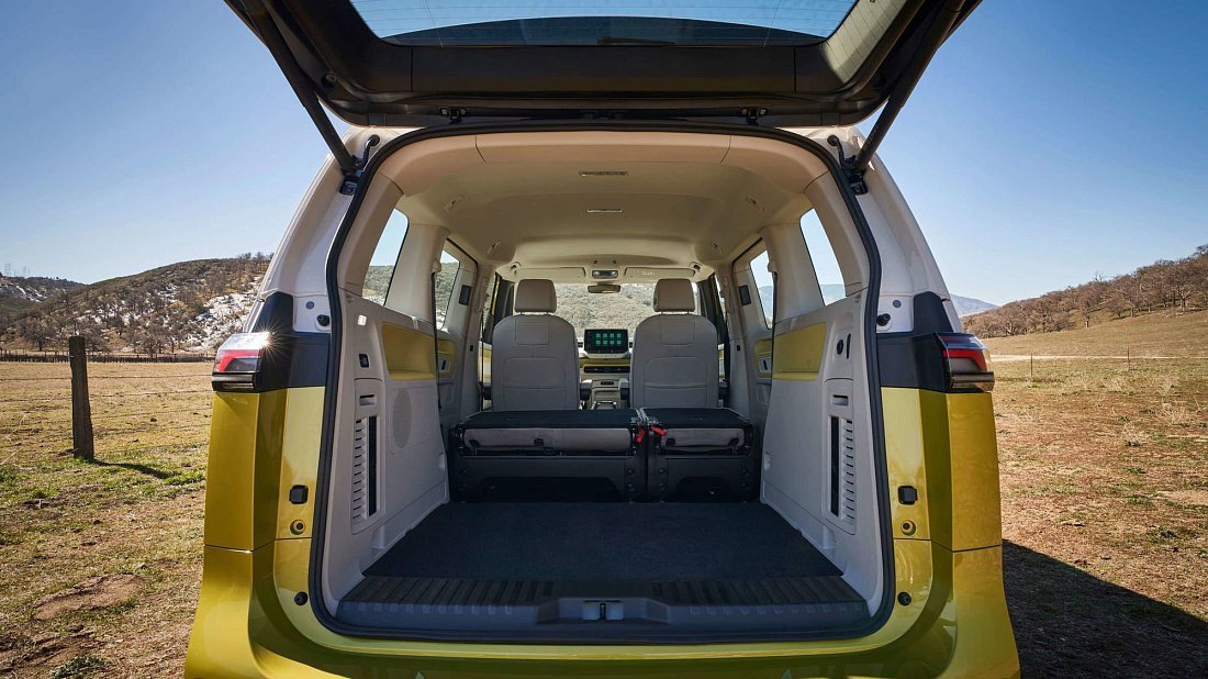 Volkswagen ID.Buzz Pro (2024-...) trunk, boot, expanded, folded seats, maximum volume, max cargo, max capacity, max storage