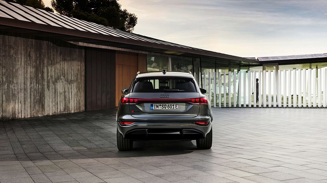Audi SQ6 e-tron (2024-…) rear view, taillights, trunk, spoiler, badge, bumper, exterior