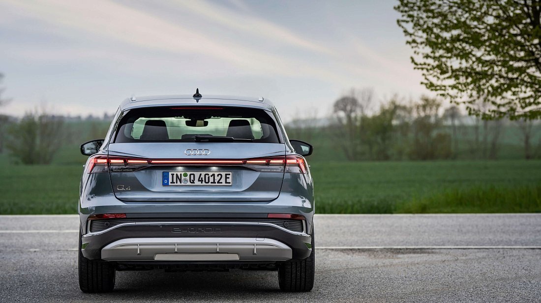 Audi Q4 e-tron 45 quattro (2021-…) rear view, taillights, trunk, spoiler, badge, bumper, exterior