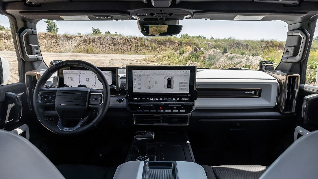 GMC Hummer EV Pickup 2X (2023-…) interior, front seat, driver seat, dashboard, steering wheel, infotainment, cockpit